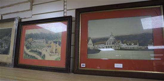 Cyril Farey (?), three architectural prints for a country estate, 30 x 44cm